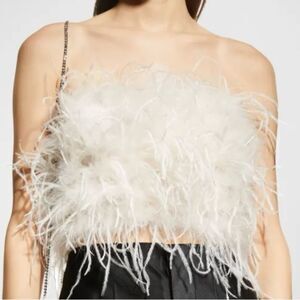 LaMarque Zaina Ostrich Feather Bustier Top designer halter shirt new